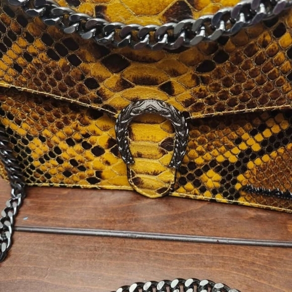 Snake Print Chain Shoulder Maria Galanti Leather Purse - Picture 2 of 5